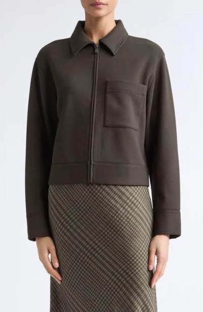Vince Textured Knit Zip Jacket In Brown