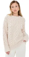 Vince Textured Loop Stitch Cable Crew Neck Sweater Off White In Off White