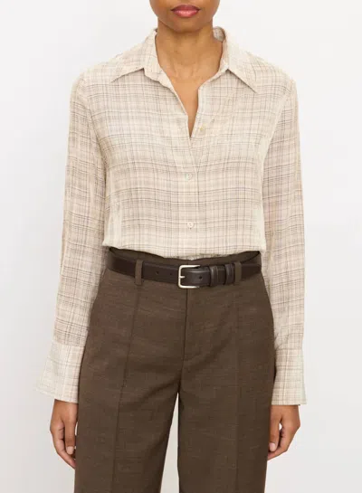 Vince Textured Plaid Button Down Shirt In Ceramic Multi