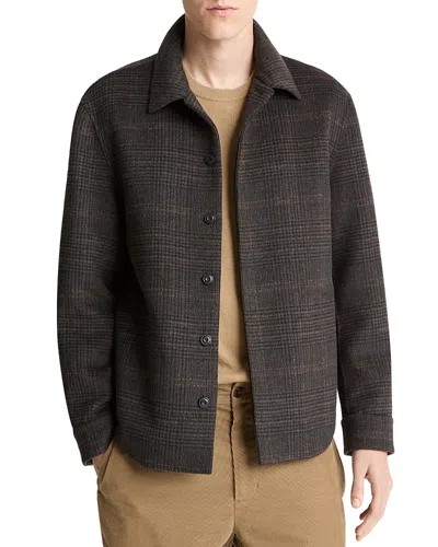 Vince Textured Plaid Shirt Jacket In Brown