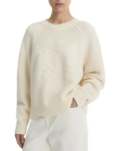 Vince Textured Raglan Fairisle Wool Top In White