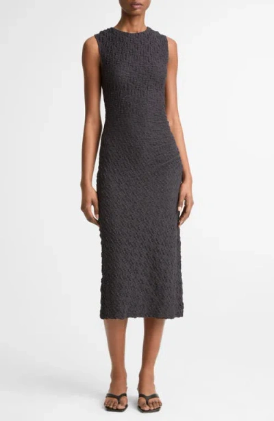 Vince Textured Ruched Side Strapless Dress In Black