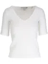 Vince Textured Short Sleeve T-shirt With V-neckline In White
