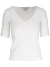 Vince Smocked Elbow-sleeve V-neck Top In White