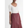 Vince Textured Short Sleeve T-shirt With V-neckline In Off White