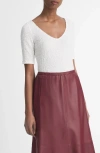 Vince Textured V-neck Knit Top In Off White