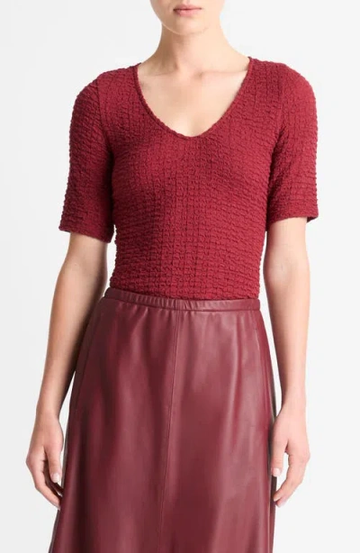 Vince Textured V-neck Knit Top In Red