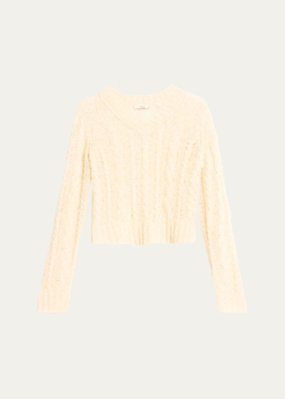 Vince Textured Wool-blend Cable-knit V-neck Sweater In Cream