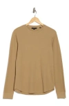 Vince Thermal Cotton Blend Long Sleeve Crewneck T-shirt In New Camel