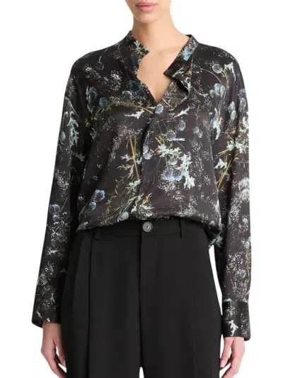 VINCE THISTLE DRAPED COLLAR BLOUSE IN AQUA SHADOW
