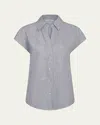 Vince Ticking Stripe Cap-sleeve Blouse In Iris Slateoff White