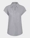 Vince Ticking Stripe Cap-sleeve Blouse In Iris Slateoff White