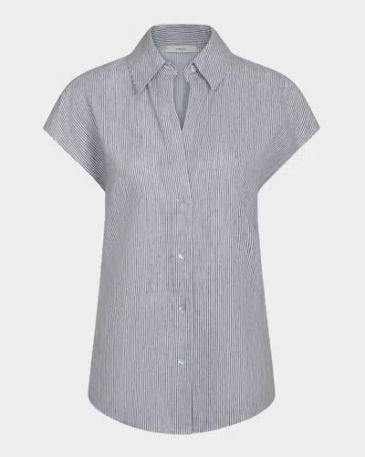 VINCE TICKING STRIPE CAP-SLEEVE BLOUSE