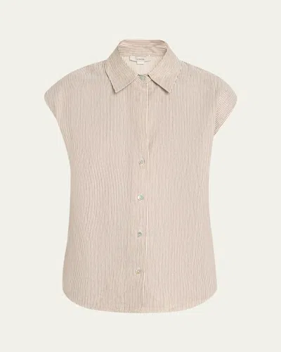 Vince Ticking Stripe Cap-sleeve Blouse In Neutral