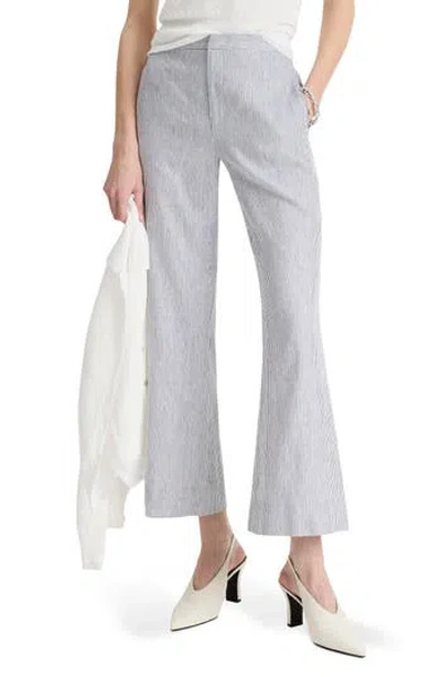 Vince Ticking Stripe Crop Flare Linen & Cotton Pants In Iris Slate/off White