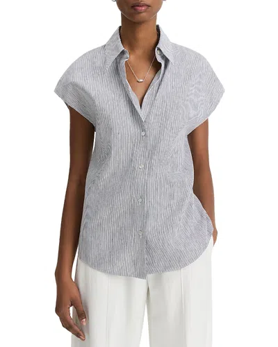 VINCE TICKING STRIPE LINEN TOP