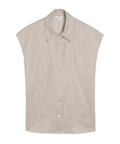 Vince Ticking Striped Linen And Cotton-blend Blouse In Blue