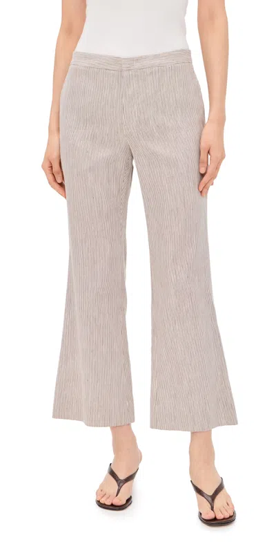 Vince Ticking Striped Crop Flare Trouser Taupe Wood In Gray