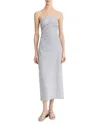 Vince Ticking Stripe Draped Strapless Midi Dress In Iris Slate