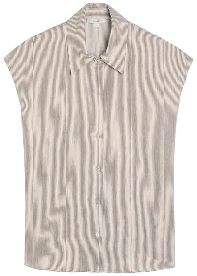 Vince Ticking Striped Linen And Cotton-blend Blouse In Blue