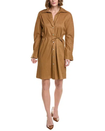 Vince Tie-back Linen-blend Shirtdress In Brown