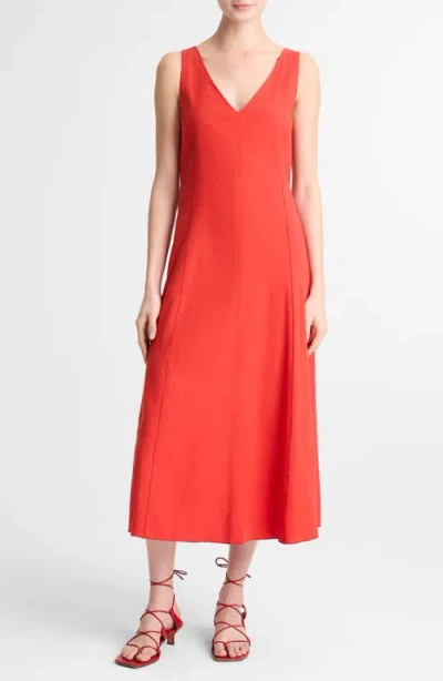 Vince Tie Back Sleeveless Linen Blend Maxi Dress In Red