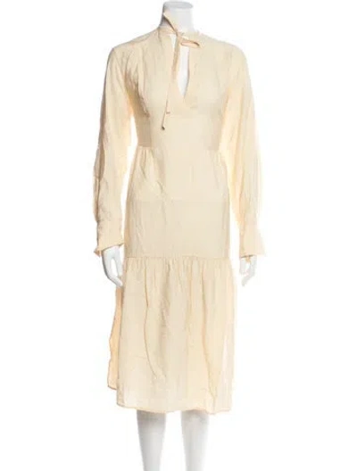 Pre-owned Vince Tie Neck Midi Length Dress In Neutral