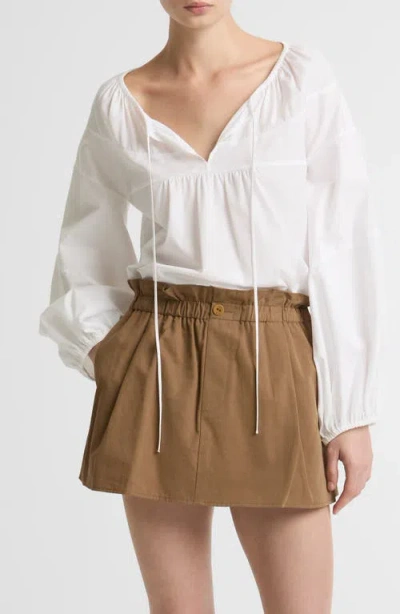 Vince Tie Neck Poplin Top In White