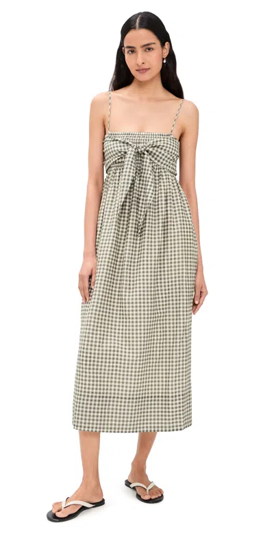 Vince Tie Smocked Cami Dress In Off White & Smoke