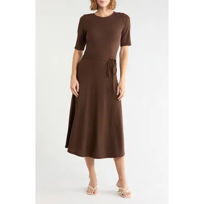 Vince Tie Waist Jersey Dress In Brown