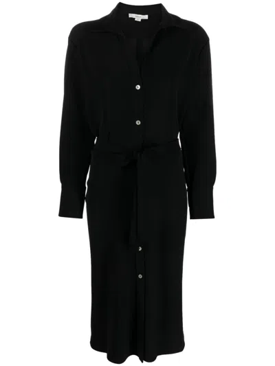 Vince Tied-waist V-neck Shirt Dress In Black