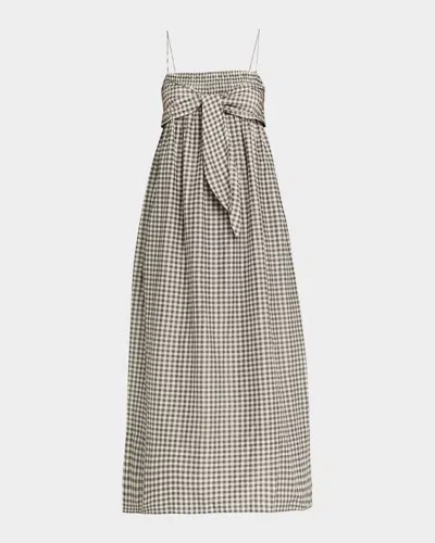 Vince Tie-front Gingham Midi Dress In White