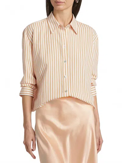 Vince Till Stripe Cropped Button Down In Marigold/off White In Neutral