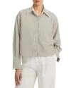 Vince Stripe Cropped Button-front Top In Herbaria/off White