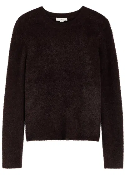 Vince Tinsel-weave Brushed-knit Jumper In Dark Chocolate