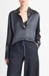 Vince Silk Satin Blouse In Graphite/rye