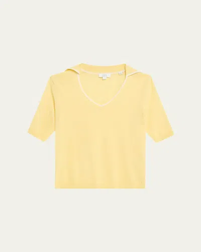 Vince Tipped Elbow-sleeve Knit Top In Yellow