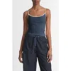 Vince Tipped Pima Cotton Camisole In Deep Lake/ Flaxen