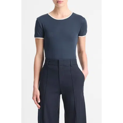 Vince Tipped Pima Cotton Crewneck T-shirt In Blue
