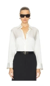 Vince Tipped Slim Long Sleeve Blouse In Off White