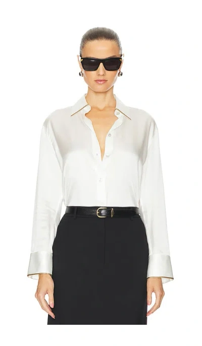 Vince Tipped Slim Long Sleeve Blouse In Off White
