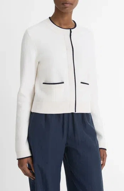 VINCE VINCE TIPPED WOOL & CASHMERE SNAP-UP CARDIGAN