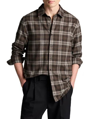 Vince Tom Plaid Cotton Button Up Shirt In Animal Print
