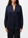 Vince Band Collar Silk Blouse In Blau