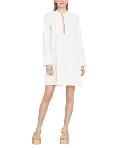Vince Trapeze Pleated Linen-blend Dress In White