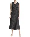 Vince Trellis Plaid Sleeveless Drape Wrap Dress In Black