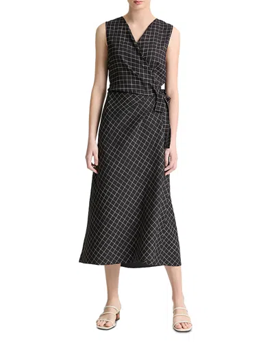 Vince Trellis Plaid Sleeveless Dress In Black/cream