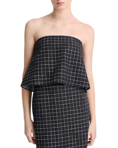 Vince Trellis Plaid Strapless Top In Black/cream