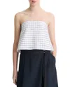 Vince Trellis Plaid Strapless Top In Off White/navy