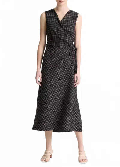 Vince Trellis Plaid Wrap Dress In Black/cream